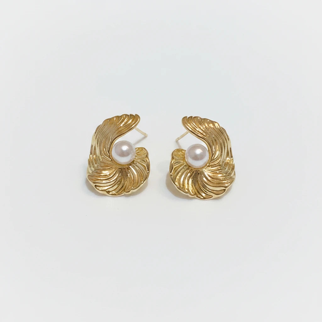 Golden Shell Pearl Studs