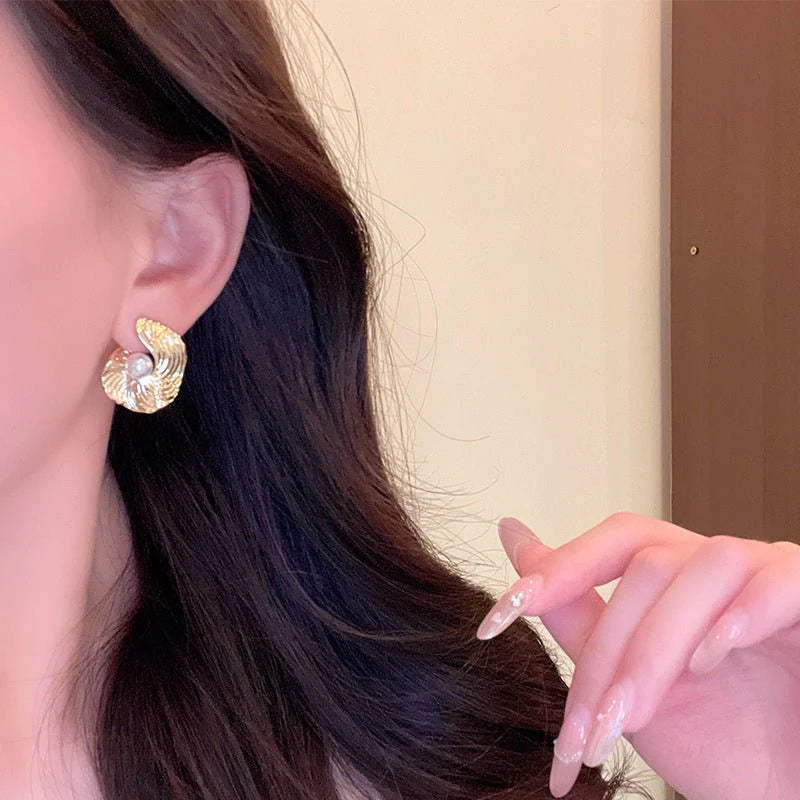 Golden Shell Pearl Studs