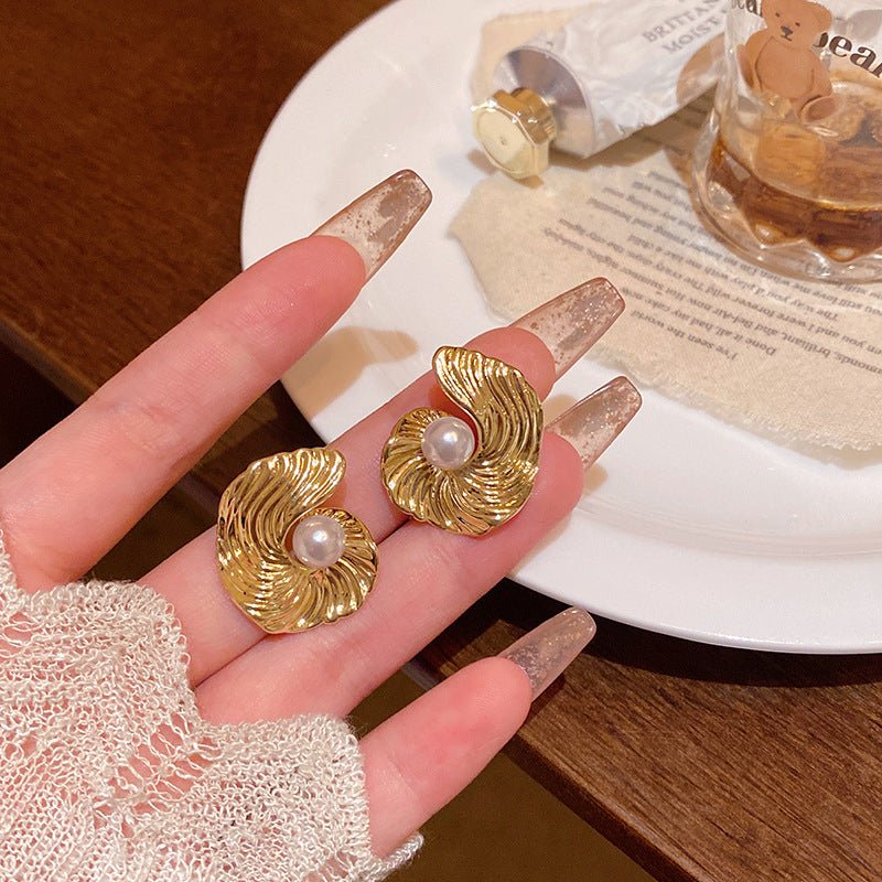 Golden Shell Pearl Studs