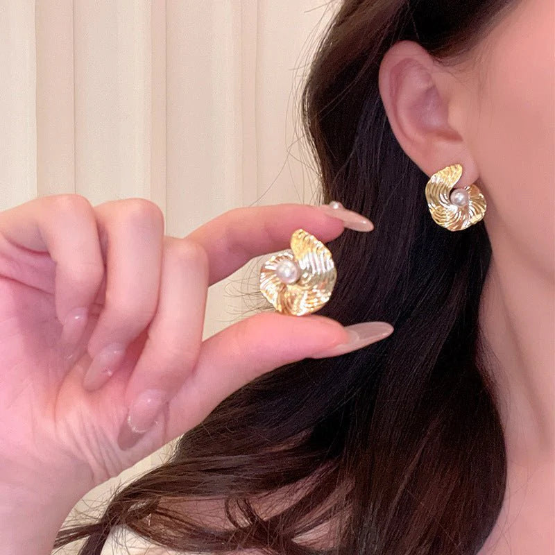 Golden Shell Pearl Studs