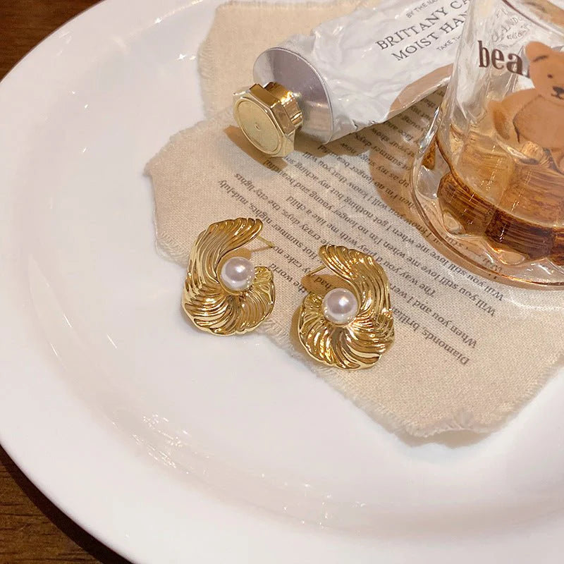 Golden Shell Pearl Studs